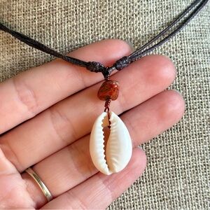 Red Jasper Cowrie Shell Surfer Necklace